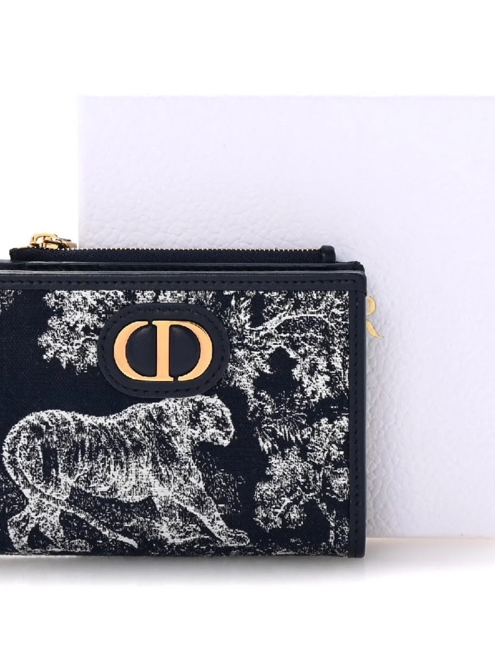 Christian Dior Navy Toile Zip Pouch with Gold CD Hardware